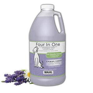 wahl 4-in-1 calming pet shampoo for dogs – cleans, conditions, detangles, & moisturizes with lavender chamomile – pet friendly formula – 64 oz – model 821000-050