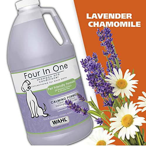 Wahl 4-in-1 Calming Pet Shampoo for Dogs – Cleans, Conditions, Detangles, & Moisturizes with Lavender Chamomile - Pet Friendly Formula – 64 Oz - Model 821000-050