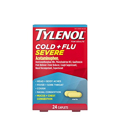 Tylenol Cold + Flu Severe Medicine Caplets for Cold, Flu, Fever, Cough & Congestion Relief, 24 ct