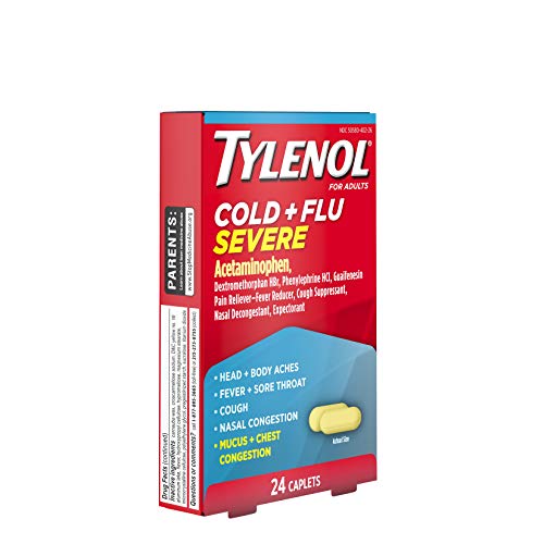 Tylenol Cold + Flu Severe Medicine Caplets for Cold, Flu, Fever, Cough & Congestion Relief, 24 ct