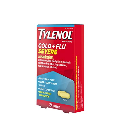 Tylenol Cold + Flu Severe Medicine Caplets for Cold, Flu, Fever, Cough & Congestion Relief, 24 ct