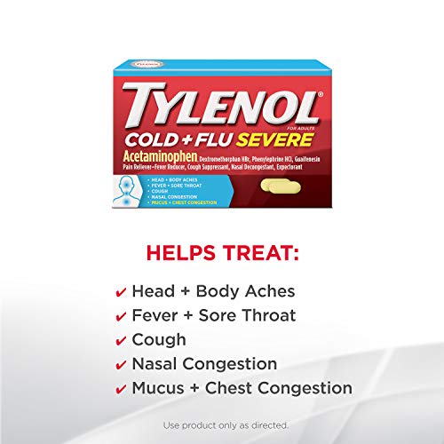 Tylenol Cold + Flu Severe Medicine Caplets for Cold, Flu, Fever, Cough & Congestion Relief, 24 ct