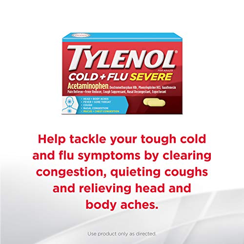 Tylenol Cold + Flu Severe Medicine Caplets for Cold, Flu, Fever, Cough & Congestion Relief, 24 ct