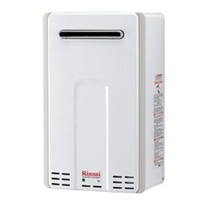 rinnai v65ep non-condensing propane tankless water heater, outdoor installation, up to 6.5 gpm