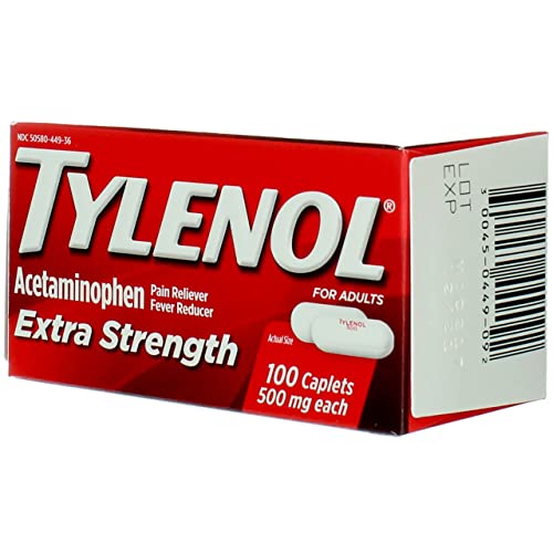 Tylenol Extra Strength Acetaminophen Pain Reliever Fever Reducer 100 caplets (Pack of 6)