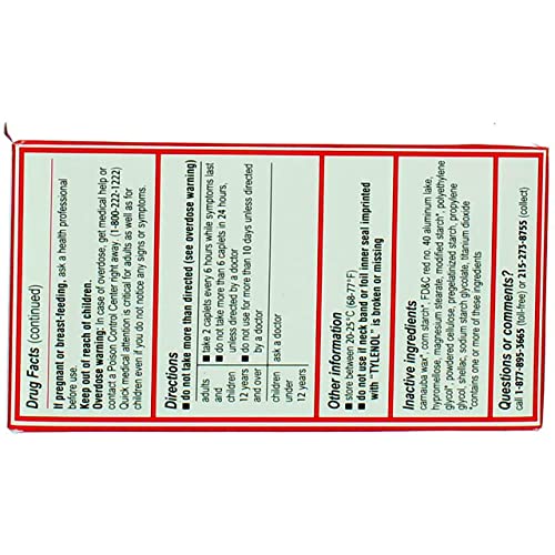 Tylenol Extra Strength Acetaminophen Pain Reliever Fever Reducer 100 caplets (Pack of 6)