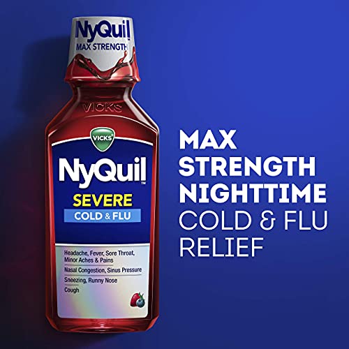 Vicks NyQuil Severe, Nighttime Relief of Cough, Cold & Flu Relief, Sore Throat, 2- 12 FL OZ Bottles & Vicks VapoShower Plus, Shower Bomb Tablets, Strong Soothing Non-Medicated Vapors, 12 Tablets,