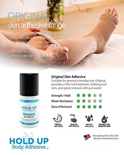 Hold Up Body Adhesive Original - Roll On Skin Adhesive for Compression Stockings, Socks, Clothing, Costume, Fashion, Dance - Hypoallergenic & Skin-Friendly Formula, Safe for Daily Use - 2 oz. Bottle