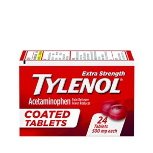 tylenol extra strength coated tablets, acetaminophen adult pain relief & fever reducer, 24 ct (pack of 6)