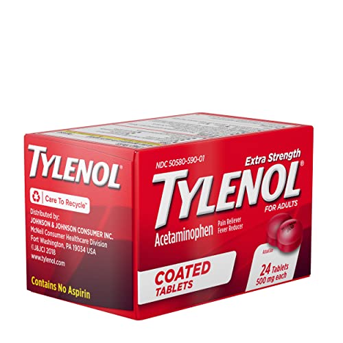 Tylenol Extra Strength Coated Tablets, Acetaminophen Adult Pain Relief & Fever Reducer, 24 ct (Pack of 6)