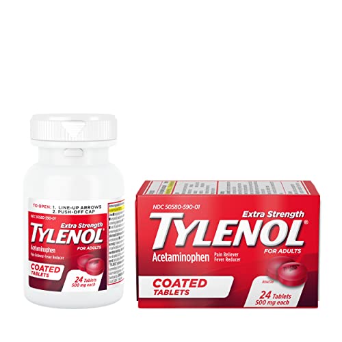 Tylenol Extra Strength Coated Tablets, Acetaminophen Adult Pain Relief & Fever Reducer, 24 ct (Pack of 6)