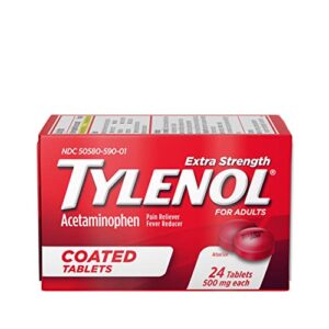 Tylenol Extra Strength Coated Tablets, Acetaminophen Adult Pain Relief & Fever Reducer, 24 ct (Pack of 6)