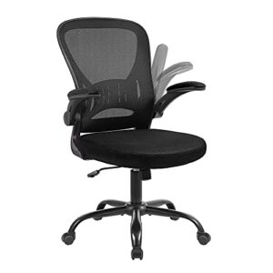 youhauchair mesh office chair, ergonomic computer chair with flip-up arms and lumbar support, height adjustable home office desk chairs, black