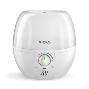 vicks filter-free 3-in-1 sleepytime humidifier, diffuser and night-light, visible ultrasonic cool mist humidifier with essential oil diffuser for baby and kids, white, standard