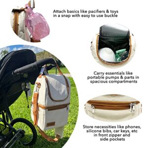 Insulated Baby Bottle Bag, Multi-Function Breastmilk Cooler Bag & Lunch Bag, Wine Carrier or for Milk Bottles Like Dr. Brown, Comotomo, Philips, Nuk, Lansinoh, etc., Cream/Brown (KMB0001)