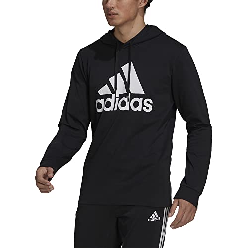 adidas Men's Essentials Logo Hoodie, Black/White, Medium