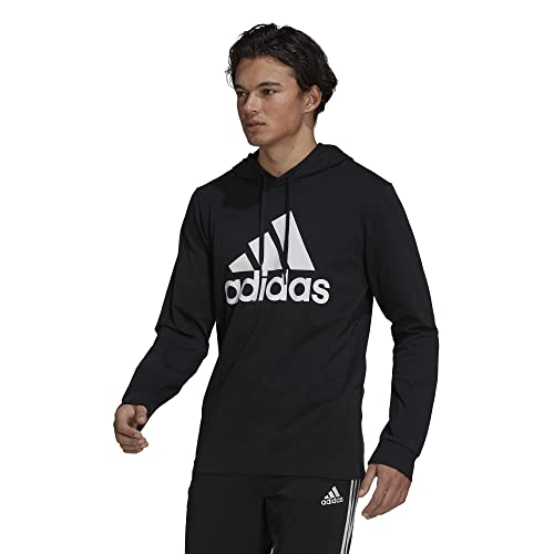 adidas Men's Essentials Logo Hoodie, Black/White, Medium