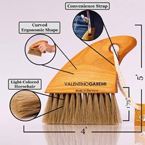 Valentino Garemi Sand Beach Cleaning Brush – Body Skin Feet Sand Remove Eliminate – Easy Beach Bag Clip – Genuine Soft Horse Hair, Shark Fin Design – Made in Germany