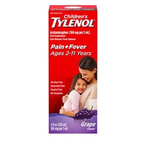 tylenol children’s pain + fever relief cold medicine, acetaminophen, grape, 4 fl. oz