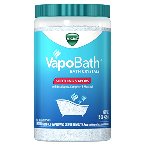 Vicks VapoBath, Bath Salts, Bath Bomb, Non-Medicated Bath Crystals, Comforting Vicks Vapors, Vapor Bath, Aromatherapy with Eucalyptus and Menthol Scent, Contains Essential Oils, 15 OZ