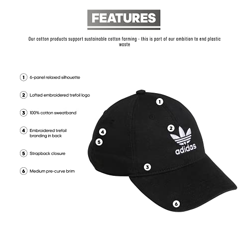 adidas Originals mens Fit Hat Men s originals relaxed strapback cap, Black/White, One Size US