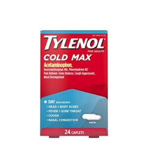 tylenol cold max daytime non-drowsy cold and flu relief, acetaminophen, 24 ct