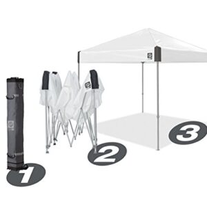 E-Z UP Ambassador Instant Shelter Canopy, 10' x 10', Roller Bag and 4 Piece Spike Set, White Slate