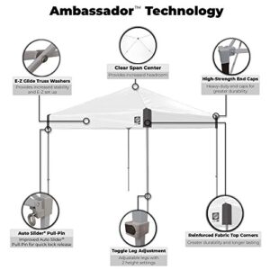 E-Z UP Ambassador Instant Shelter Canopy, 10' x 10', Roller Bag and 4 Piece Spike Set, White Slate