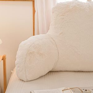 A Nice Night Faux Fur Reading Pillow Bed Wedge Large Adult Children Backrest with Arms Back Support for Sitting Up in Bed/Couch for Bedrest,Ivory