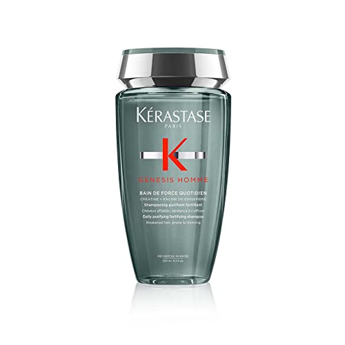 KERASTASE Genesis Homme Bain De Force Shampoo For Men | Deep Cleansing, Cooling, Strengthening & Hydrating | For Scalp, Hair & Beard | For Weakened Hair | 8.5 Fl Oz