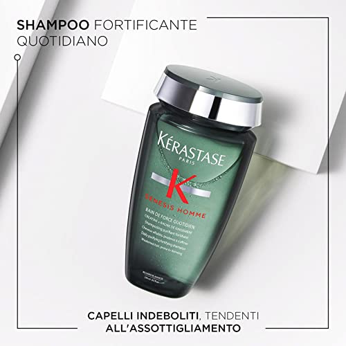 KERASTASE Genesis Homme Bain De Force Shampoo For Men | Deep Cleansing, Cooling, Strengthening & Hydrating | For Scalp, Hair & Beard | For Weakened Hair | 8.5 Fl Oz