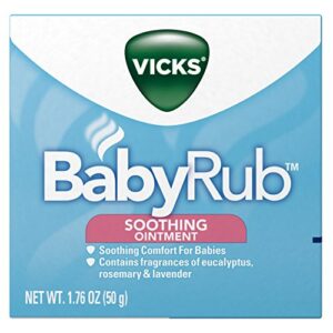 vicks babyrub, non-medicated soothing chest rub ointment with eucalyptus, rosemary, and lavender to soothe, calm, and relax baby, for babies ages 3 months, + 1.76 oz