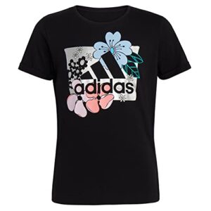 adidas girls short rolled sleeve tee t shirt, black, x-large us