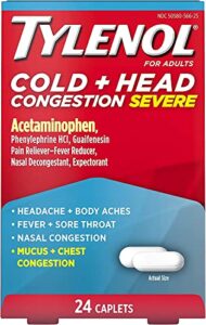 tylenol cold head congestion caplets for adults, severe, 24 ea (pack of 4)