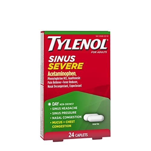 Tylenol Sinus Severe Daytime Caplets with Acetaminophen, Guaifenesin & Phenylephrine HCl, 24 ct