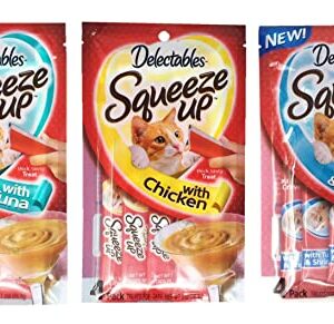 Delectables Squeeze Up Hartz Cat Treats Variety Pack Bundle of 3 Flavors (Tuna, Chicken, Tuna & Shrimp; 2.0 oz Each)