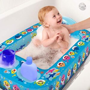 Ginsey Pink Fong Baby Shark Air-Filled Cushion Bath Tub - Free-Standing, Blow up, Portable, Inflatable, Safe Bathing, Baby Bathtub, Toddler Bathtub -Multi Color