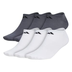 adidas men’s superlite no show socks (6-pair), white/black/onix grey, large