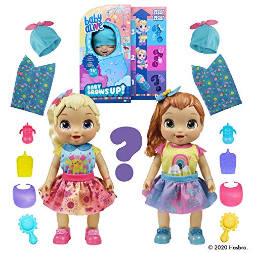Baby Alive Baby Grows Up (Happy) - Happy Hope or Merry Meadow, Growing and Talking Baby Doll, Toy with 1 Surprise Doll and 8 Accessories , Blue