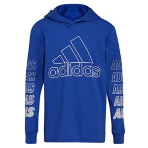 adidas boys’ long sleeve innovation hooded tee, team royal blue, large (14/16)