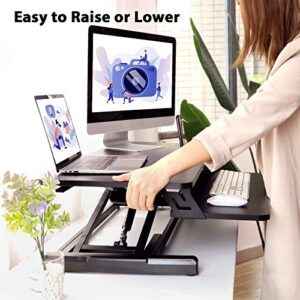 ErGear Standing Up Desk Converter Height Adjustable Sit Stand Desk with Removable Keyboard Tray, 35 Inch Large Desk Riser Ergonomic Gas Spring Dual Monitor Workstation for Home Office