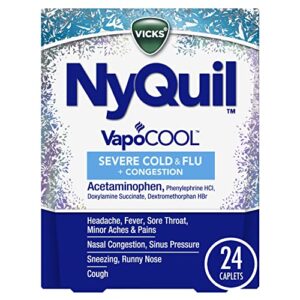 nyquil severe with vicks vapocool cough, cold & flu relief, 24 caplets – sore throat, fever, and congestion relief (packaging may vary)