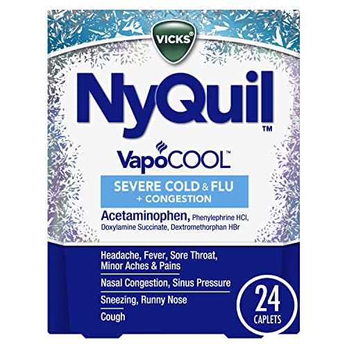 NyQuil SEVERE with Vicks VapoCOOL Cough, Cold & Flu Relief, 24 Caplets - Sore Throat, Fever, and Congestion Relief (Packaging May Vary)