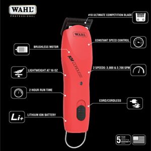 WAHL Professional Animal KM Cordless 2-Speed Detachable Blade Pet and Dog Clipper Kit, Poppy (#9596-200)