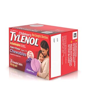 Tylenol Children's Chewables, 160 mg Acetaminophen for Pain & Fever Relief, Grape,2 * 24 ct (48 Ct)