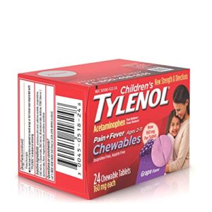 Tylenol Children's Chewables, 160 mg Acetaminophen for Pain & Fever Relief, Grape,2 * 24 ct (48 Ct)