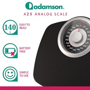 Adamson A25 Scales for Body Weight - Up to 400 LB - New 2023 - Anti-Skid Rubber Surface Extra Large Numbers - High Precision Bathroom Scale Analog - Durable with 20-Year Warranty