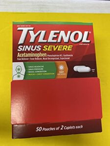tylenol sinus severe 50 packs of 2 caplets in each pack, dispenser pouch box