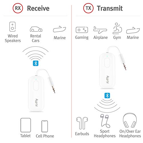 Twelve South AirFly Pro Bluetooth Wireless Audio Transmitter/ Receiver for up to 2 AirPods /Wireless Headphones; Use with any 3.5 mm Audio Jack on Airplanes, Gym Equipment, TVs, iPad/Tablets and Auto