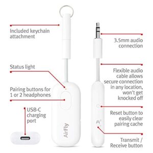 Twelve South AirFly Pro Bluetooth Wireless Audio Transmitter/ Receiver for up to 2 AirPods /Wireless Headphones; Use with any 3.5 mm Audio Jack on Airplanes, Gym Equipment, TVs, iPad/Tablets and Auto